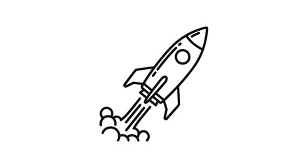 Simple Black and White Rocket Ship Taking Off.