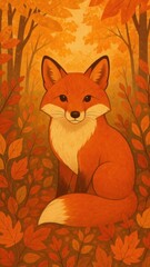 Fototapeta premium autumn wallpaper with fox sitting in colorful foliage