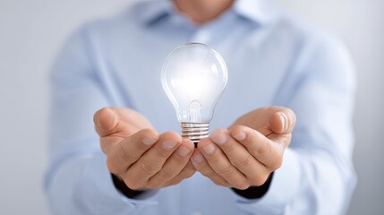Hands Holding a Bright Light Bulb Symbolizing Ideas and Innovation in Business and Creativity