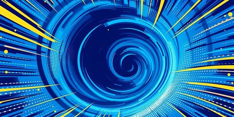 Abstract blue swirling vortex background with comic book style dots and lines,  lines,  effect