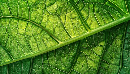 Detailed Macro Shot of a Green Leaf with Visible Veins and Texture Background