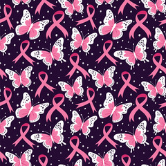 Pink Ribbons and Butterflies Breast Cancer Awareness Pattern