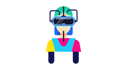 Colorful Cartoon Character Wearing Virtual Reality Headset.