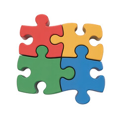 Obraz premium Four colorful jigsaw pieces connected tightly on transparent background