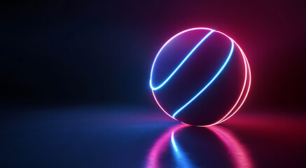 3D render of a glowing neon basketball on a dark background