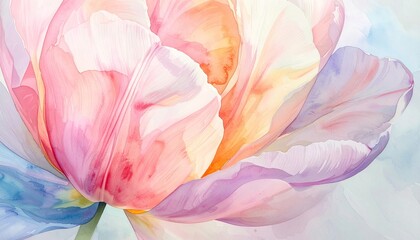 Detailed Watercolor Painting of a Flower with Pink Purple and Orange Petals on a Light Blue Background