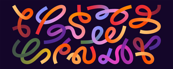 Simple Gradient Colorful Swirl Lines Set Composition. Elegant Vector Squiggle, Ribbon, Wave Design.