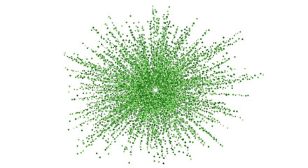 A vibrant constellation of green dots radiates outwards on a dark backdrop, creating visual depth