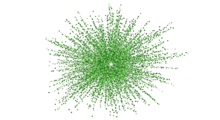 A vibrant constellation of green dots radiates outwards on a dark backdrop, creating visual depth