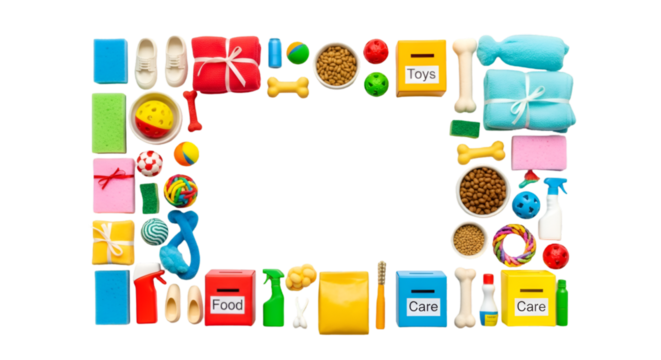 Creative Arrangement of Colorful Toy Items for Children’s Playtime Fun