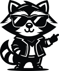 Cool Raccoon Mascot Character silhouette vector illustration isolated on white background