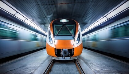 front view of modern train in subway