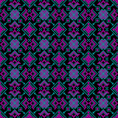 seamless geometric pattern
Colorful symmetrical ethnic pattern featuring a central diamond motif with star-like shapes, surrounded by geometric triangles and a decorative border. Inspired by tradition