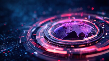 A futuristic digital representation of a globe, surrounded by vibrant, swirling lines and patterns, symbolizing technology and connectivity.