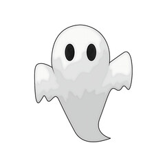 Cartoon ghost character with a playful expression floating against a black background