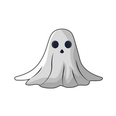 Cartoon ghost character with a white sheet, set against a transparent background for Halloween themes
