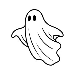 A whimsical ghost illustration floating against a black background, perfect for Halloween-themed designs