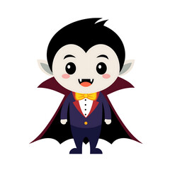 Cute cartoon vampire character smiling in a playful pose, set against a simple background