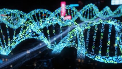 A Glimpse into the Future of Genetic Science: Exploring the Intersection of DNA and Digital Data Visualization with Vibrant Cyberspace Representations - Powered by Adobe