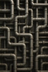 Complex network of industrial pipes creating a textured wall