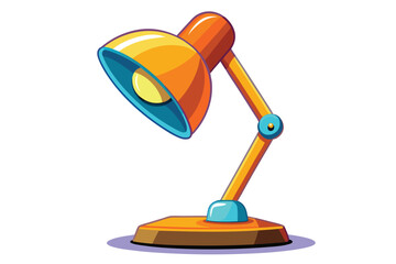 A cartoon style lamp with an adjustable arm illuminates against a white background