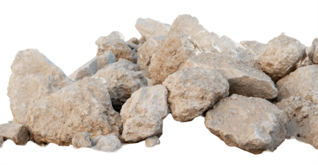 Pile of large beige rocks isolated on transparent background