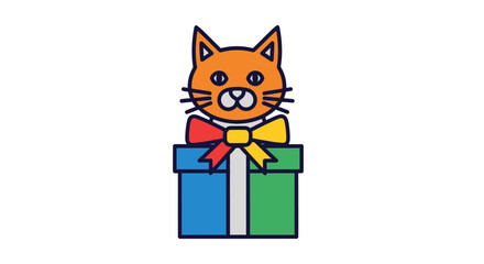 Cartoon Orange Cat with Bow Tie on Top of a Gift Box.