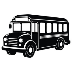 Detailed black vintage school bus illustration showcasing retro design and vehicle's bold monochrome style