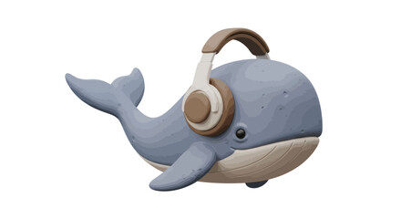 Cute Cartoon Whale Wearing Headphones.