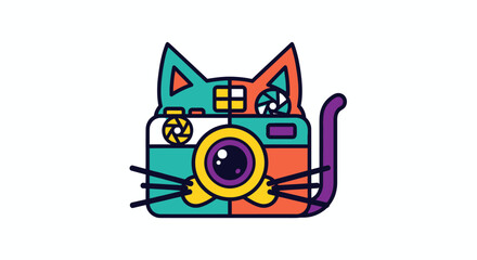 Colorful Cat Camera Mascot Design.