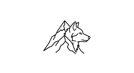 Minimalist Black and White Mountain Wolf Logo Design.