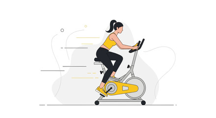 Obraz premium Energetic Woman Cycling in the Gym on a Stationary Exercise Bike, Daily Fitness