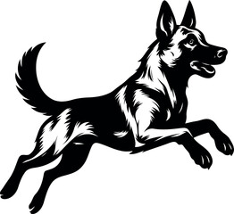 Belgian Malinois Guard dog Jumping Silhouette