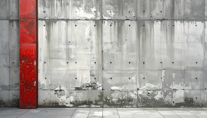 Distressed Concrete Wall with Red Beam Horizontal Pattern Texture Industrial Gray Scale Weathered Backdrop Urban Grunge Detail for Creative Backgrounds
