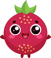 Vector art of cute cartoon strawberry character with a happy expression, transparent background