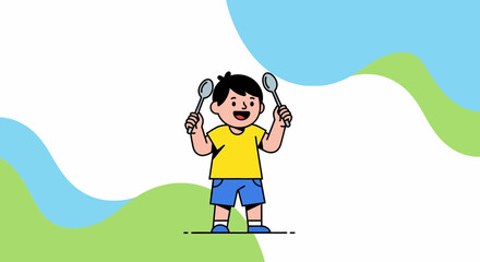 Excited Child Holding Spoons With Joyful Expression In Beautiful Conceptual Design