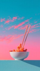 Vibrant bowl of fruit against colorful gradient background, bold colors, playful theme, great for health and wellness content.