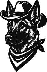 Cowboy Belgian Malinois Guard dog head Portrait