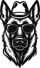 Belgian Malinois guard dog with Sunglasses and Fedora