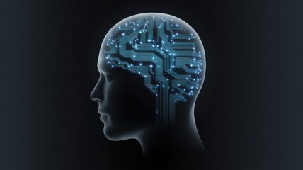 Obraz premium Futuristic digital brain with glowing circuits symbolizing artificial intelligence and advanced technology concepts.