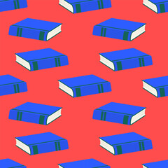 Seamless pattern with blue closed book. Vector background for school theme.