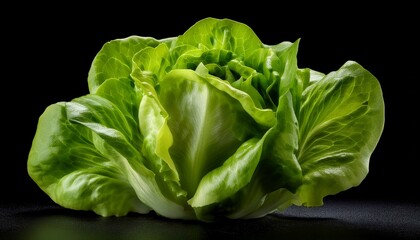 fresh green butter lettuce head isolated on black background detailed shot