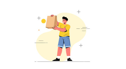 Happy Customer Receives Package, Joyful Delivery Experience, Modern Graphic Illustration