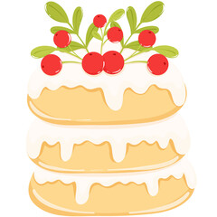 Christmas Cake Clipart. Cute Holiday Dessert Illustration. Festive Bakery PNG.
