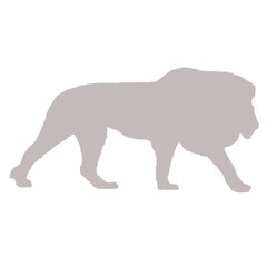A light gray silhouette of a lion walking on a black background silhouette