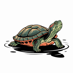 Fototapeta premium Red-Eared Slider Turtle Vector Illustration