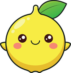 Vector art of cute cartoon lemon with a happy face, transparent background