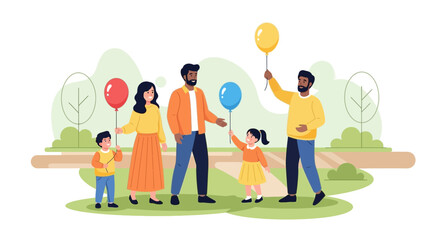 Joyful Family Gathering Holding Balloons Celebrating Together With Happiness And Amusement