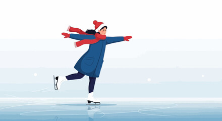 Joyful Figure Skater Gliding Across Icy Surface in Winter Wonderland Scene
