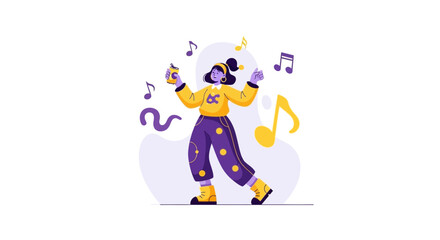 Joyful Individuality: A Woman Basking in Musical Melodies and Energetic Rhythm